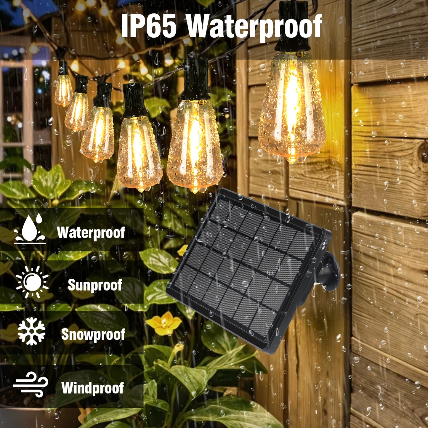 100FT Solar String Lights Outdoor Waterproof, Patio Lights with Remote Control & 30+2 Dimmable ST38 Edison Bulbs Shatterproof,Solar Powered String Lights for Outside Garden Backyard