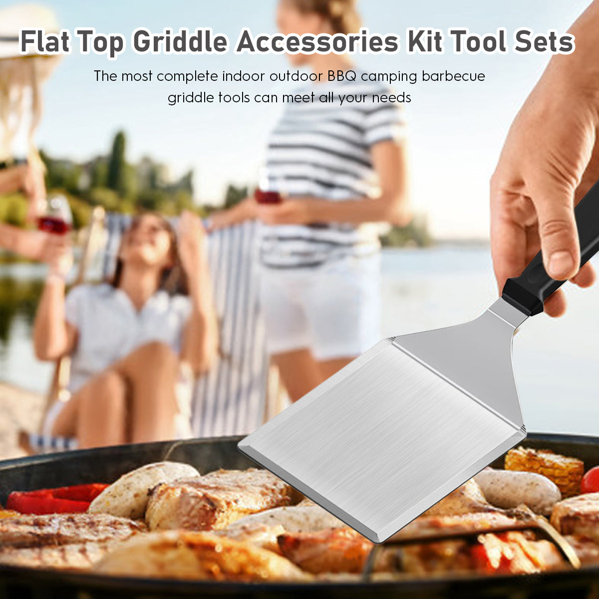 Mibote 8PCS Griddle Accessories Kit, Flat Top Grill Accessories Set for Blackstone and Camp Chef, Grill Spatula Set with Enlarged Spatulas, Scraper for Outdoor Barbecue