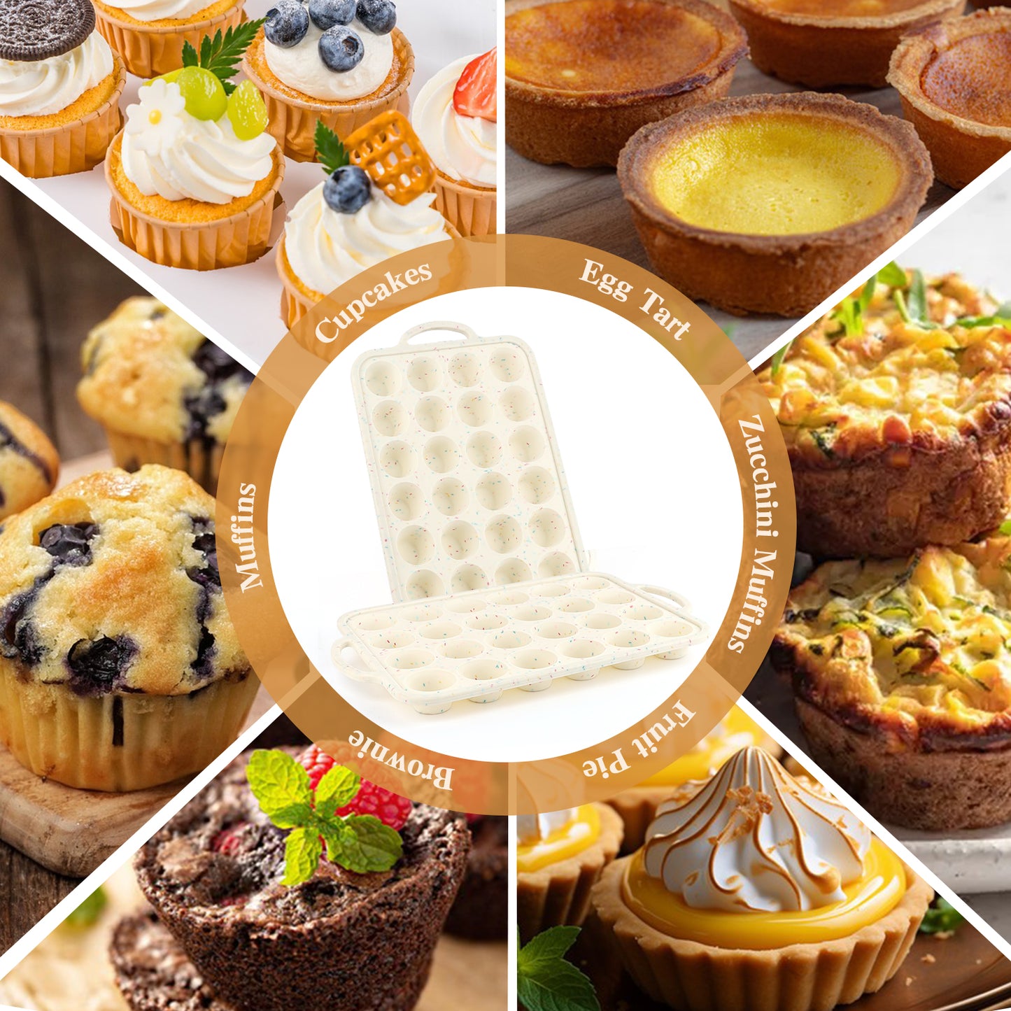 2 PCS Mini Silicone Muffin Pans for Baking, AOKIWO 24 Cups Silicone Cupcake Pan with Metal Reinforced Frame, Nonstick Baking Pan Molds for Homemade Muffins