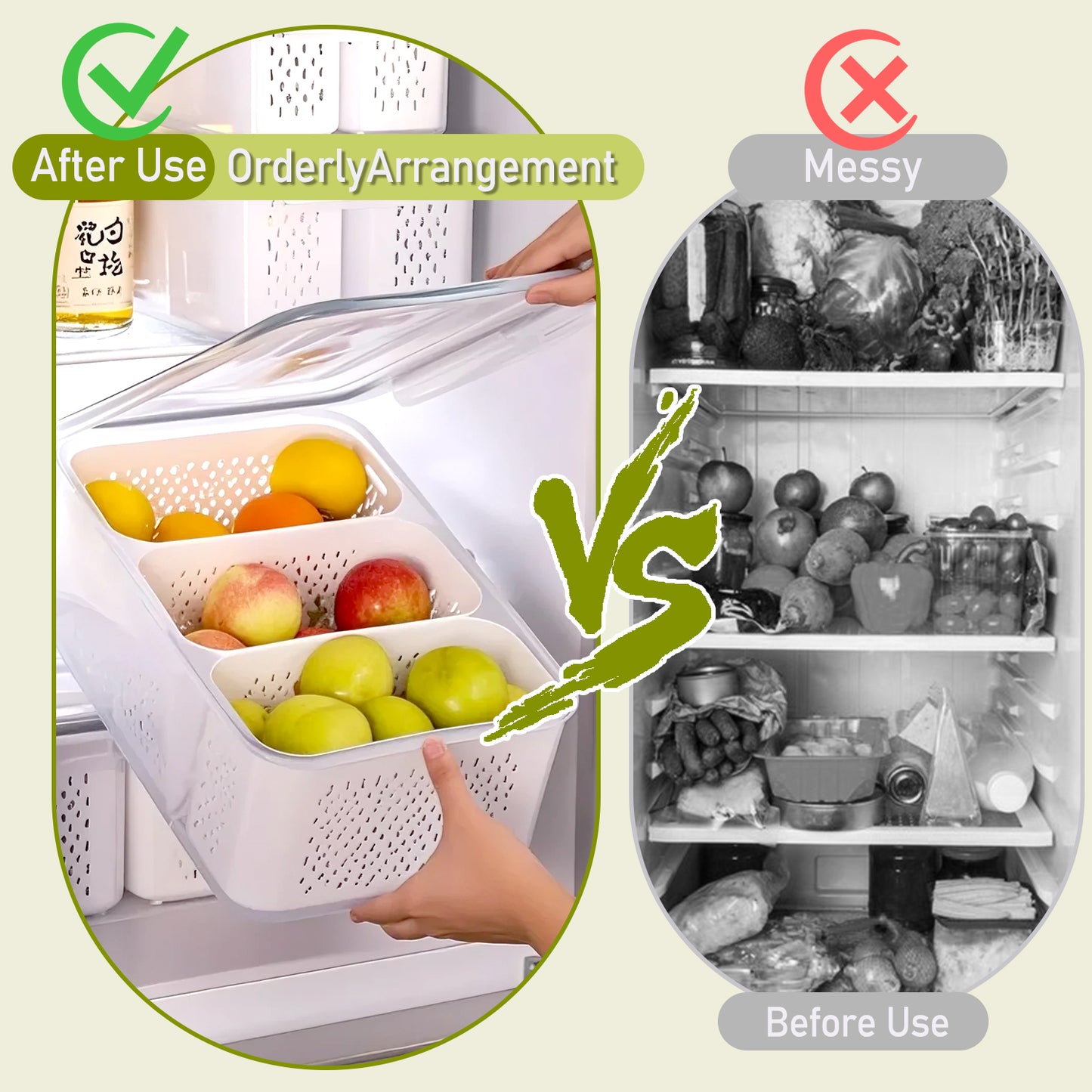 2 Pack Fruit Storage Containers for Fridge, Leakproof Fruit Containers for Fridge with Colanders, BPA-Free Produce Storage Containers with Lids Keep Fruits, Vegetables, Berry, Meat Fresh Longer