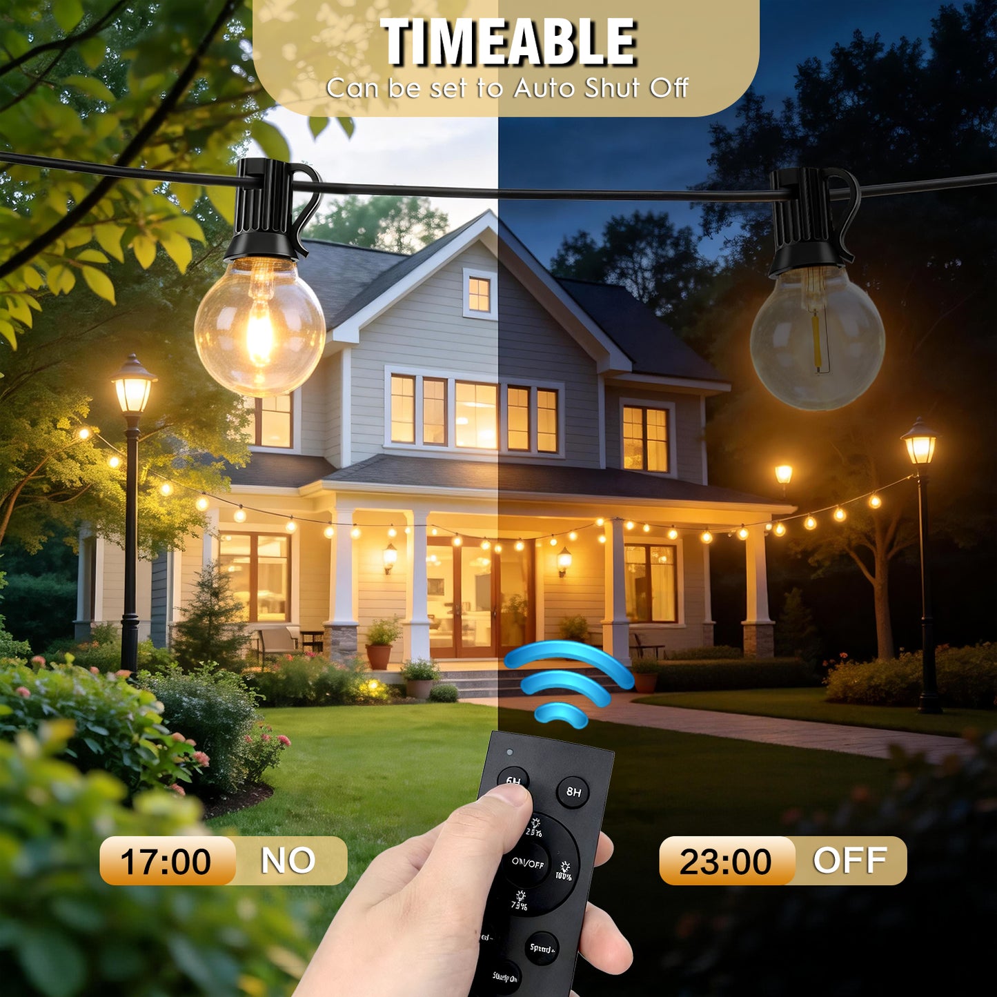 Mibote Outdoor String Lights, 100FT 50 G40 Bulbs Shatterproof Patio Lights,Waterproof,Dimmable ,Remote Control for Patio Garden