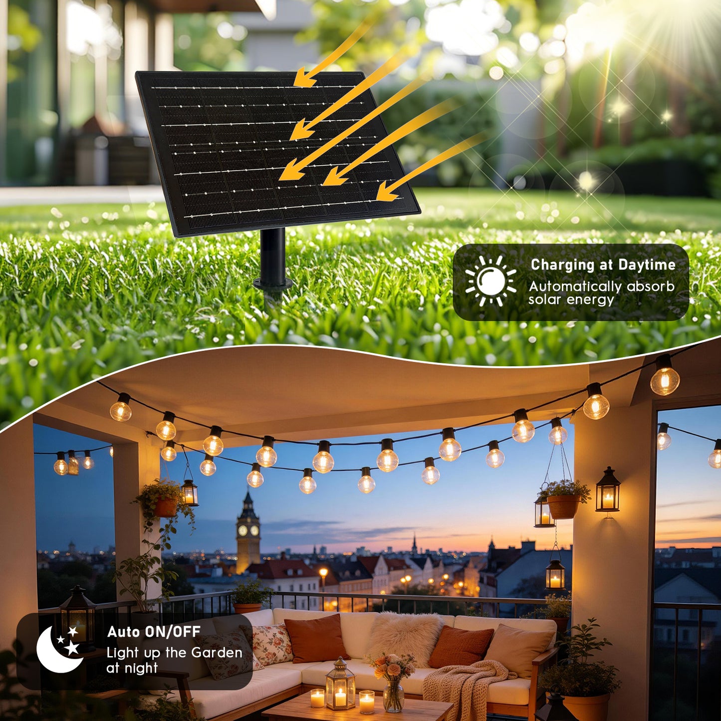 Mibote Solar Outdoor String Lights, 100FT 50 G40 Bulbs Shatterproof Patio Lights,IP44 Waterproof,Dimmable ,Remote Control for Patio Garden