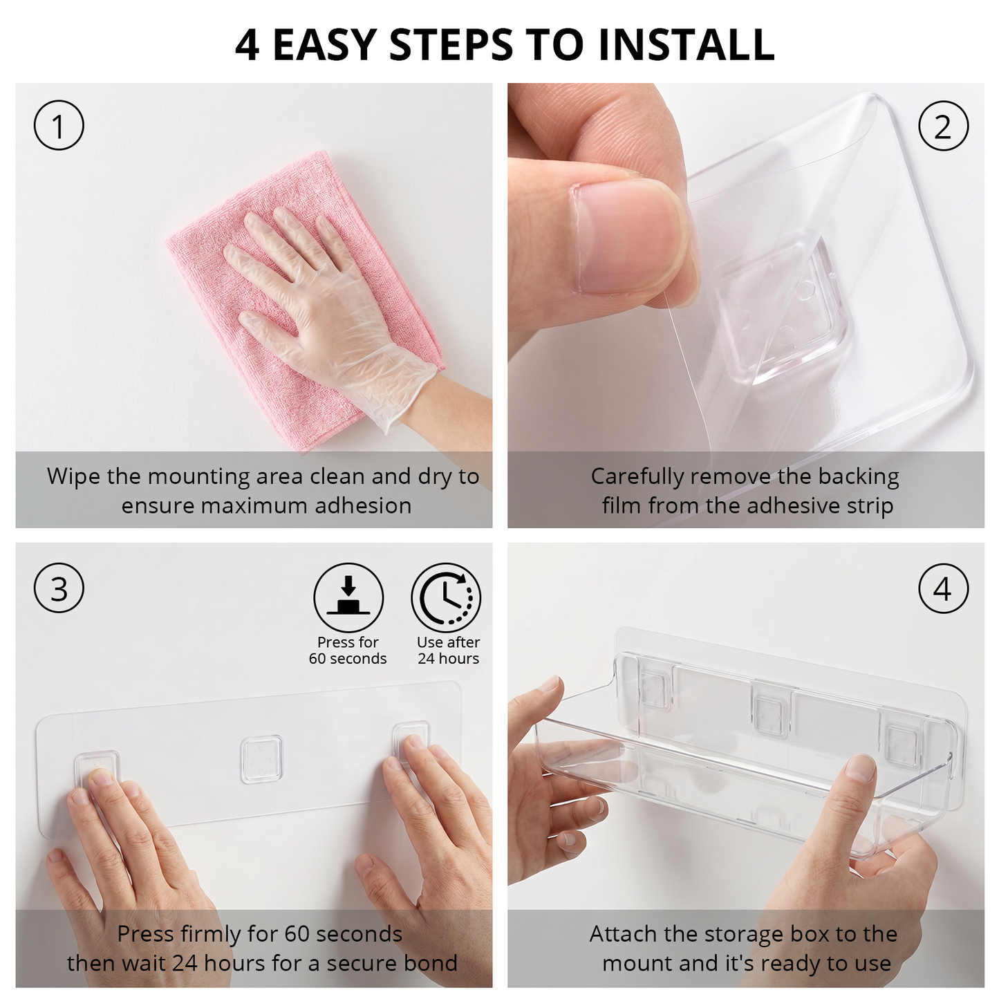 5 Pack Adhesive Shower Caddy, Clear Bathroom Organizers and Storage, Shower Organizer for Adhesive Wall Shelf, No Drill Wall Mounted Shower Shelves with Drainage Holes for Shampoo, Toiletries, Makeup