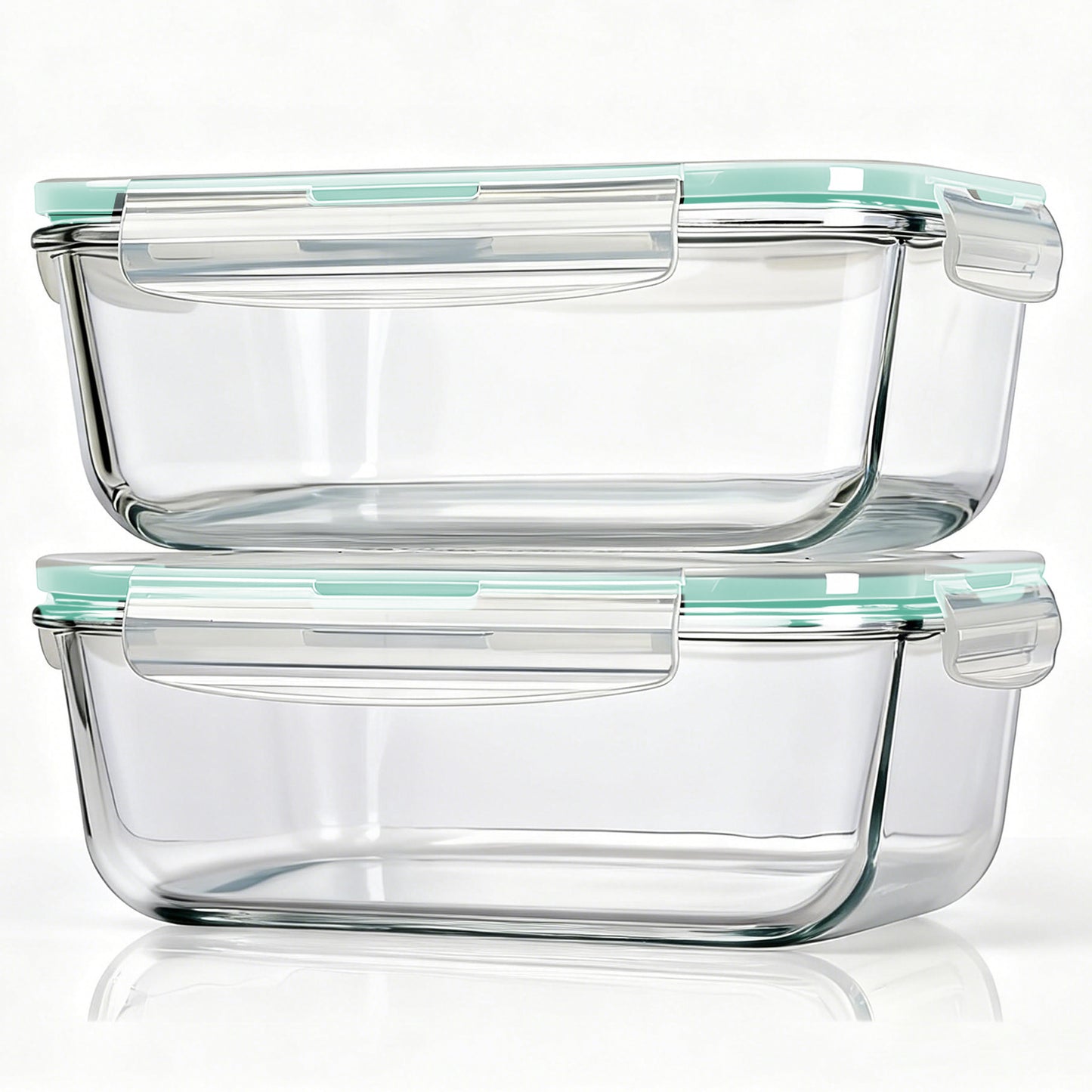 4 Pcs Glass Food Storage Containers Set, 8 Cup/63 Oz Baking Containers with Leak-Proof Lids (2 containers + 2 Lids), Meal Prep, Lunch Box, Light Green