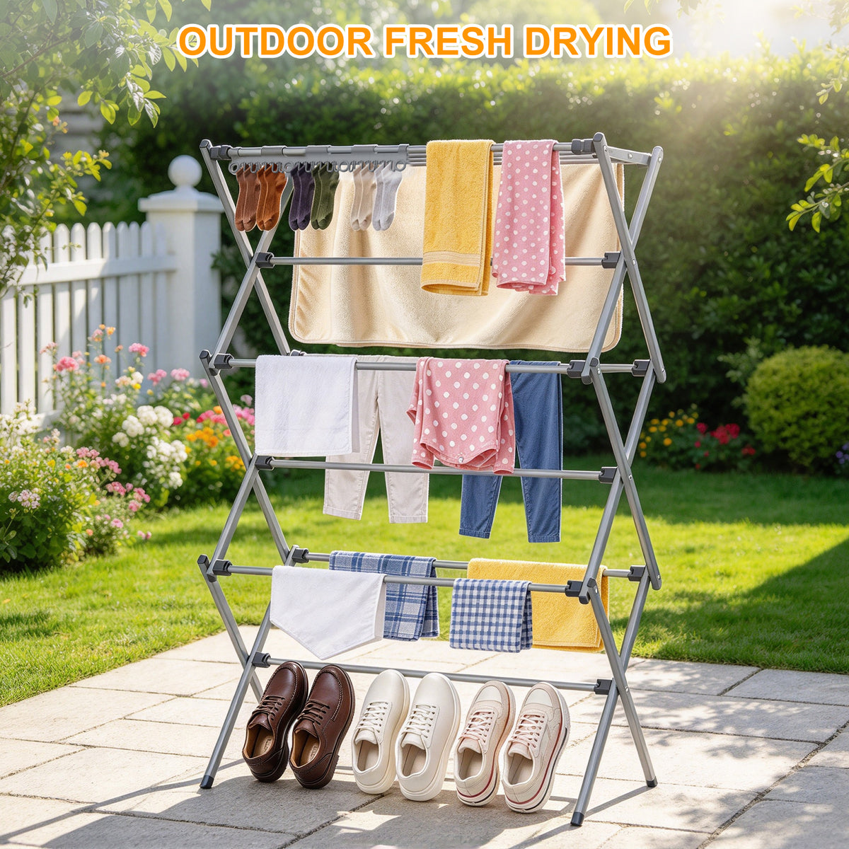 3-Tier Foldable Clothes Drying Rack, Portable Metal Drying Rack Clothing, Collapsible Laundry Drying Rack, Antirust Clothing Rack for Indoor Outdoor Air Drying, 13.4" D x 28.7" W x 45.7" H, Gray