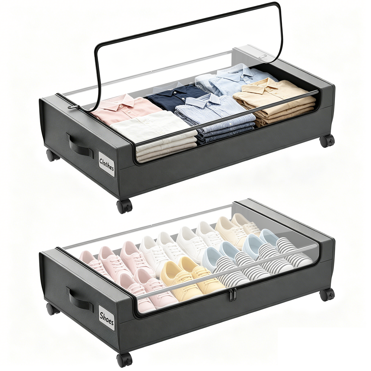 2-Pack Under Bed Storage with Wheels, Black Under Bed Storage Containers, Underbed Shoe Storage Organizer, Rolling Under Bed Metal Drawers for Clothes, Blankets(31.5 x 17.3 x 6.8 in)