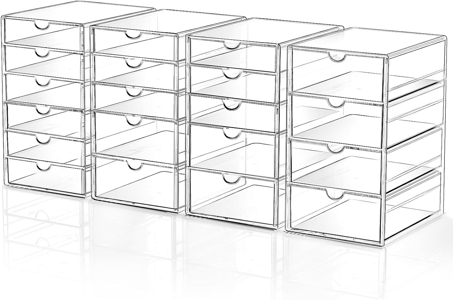 Makeup Drawer Storage Organizer with 16 Drawers, 4 Set Acrylic Office Desk Organization and Storage, Dustproof Drawer Organizer for Office, Countertop, Bathroom, Bedroom
