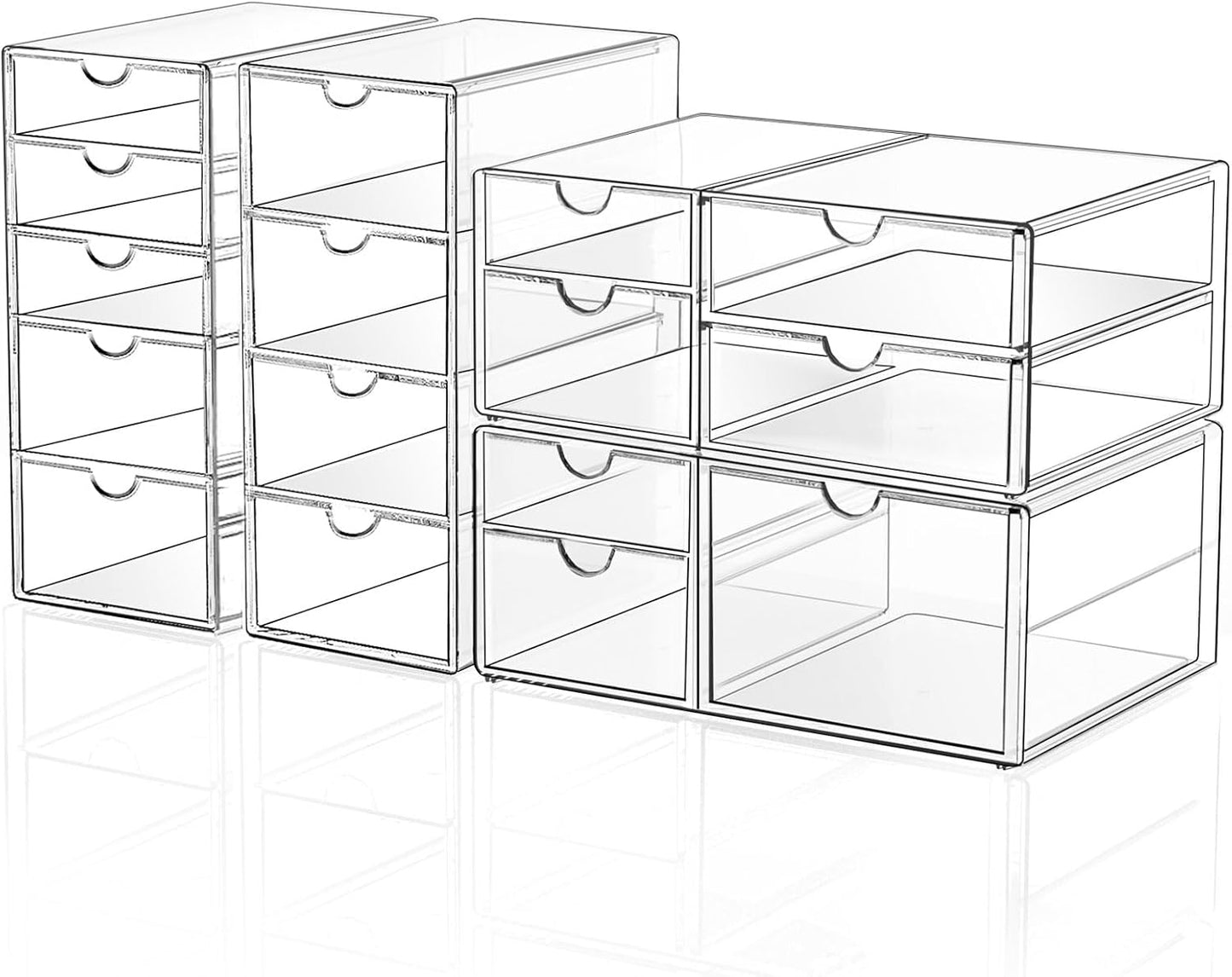 Makeup Drawer Storage Organizer with 16 Drawers, 4 Set Acrylic Office Desk Organization and Storage, Dustproof Drawer Organizer for Office, Countertop, Bathroom, Bedroom
