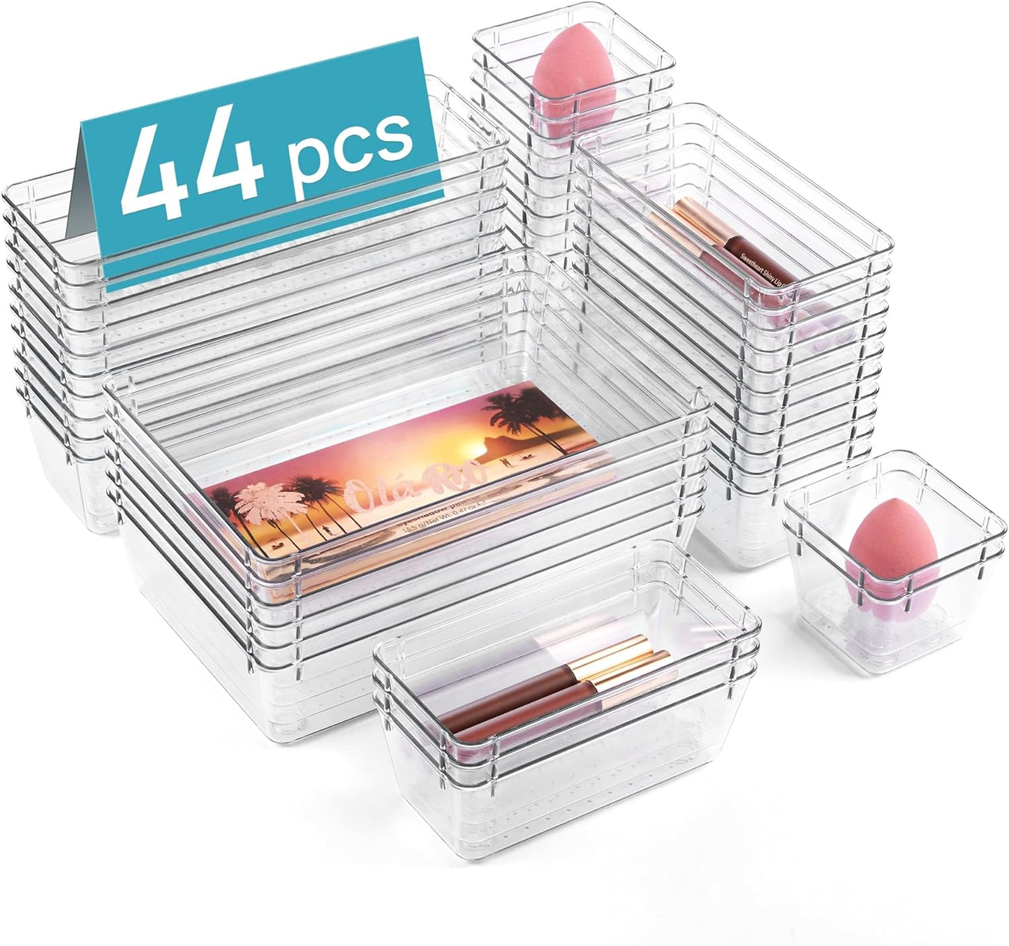 25 Pcs Clear Plastic Drawer Organizer Set, 4 Sizes Desk Drawer Divider Organizers and Storage Bins for Makeup, Jewelry, Gadgets for Kitchen, Bedroom, Bathroom, Office
