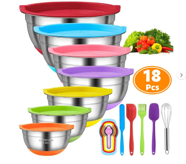 Mixing Bowls with Airtight Lids, 18pcs Stainless Steel Nesting Colorful Mixing Bowls Set