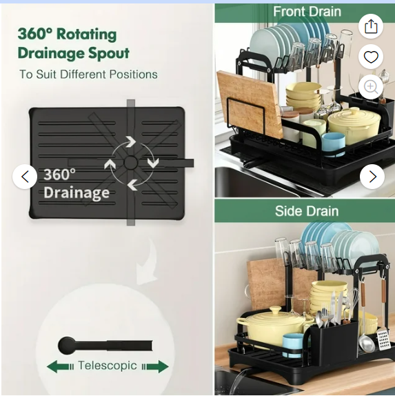 AOKIWO 2-Tier Dish Drying Rack, Over The Sink Drainboard Set With Double-Layer Bowl Rack, Cup Rack, Cutting Board, Kitchen Accessories