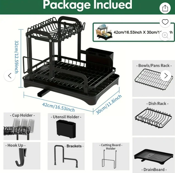 AOKIWO 2-Tier Dish Drying Rack, Over The Sink Drainboard Set With Double-Layer Bowl Rack, Cup Rack, Cutting Board, Kitchen Accessories