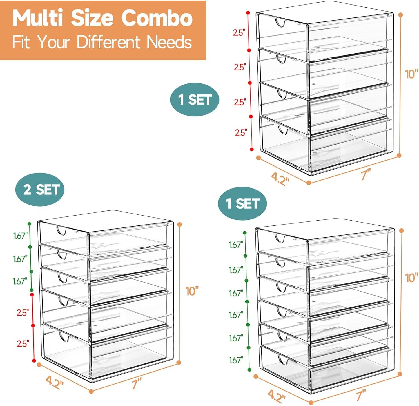 Makeup Drawer Storage Organizer with 16 Drawers, 4 Set Acrylic Office Desk Organization and Storage, Dustproof Drawer Organizer for Office, Countertop, Bathroom, Bedroom