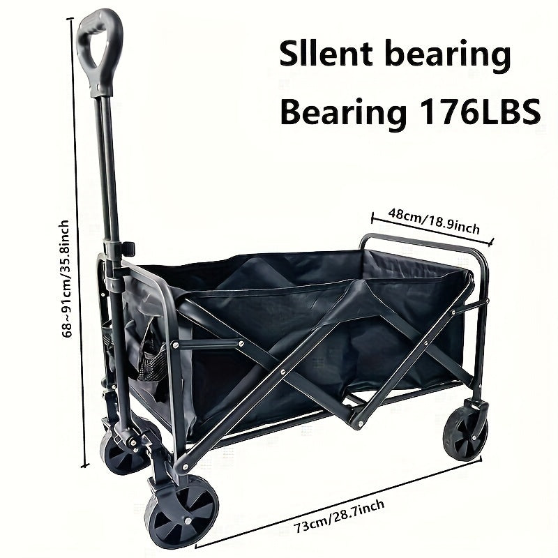 1Pack Camping Cart, Folding Portable Lightweight Wagon For Outdoor Picnic Camping, Black