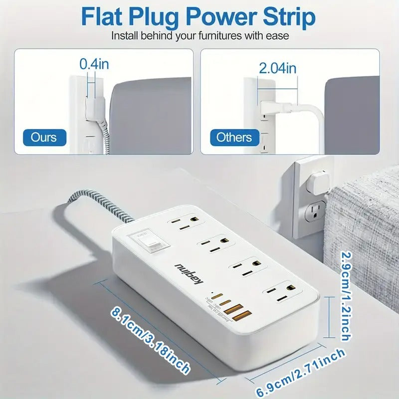 Power Strip Surge Protector, 6ft Flat Extension Cord with 4 USB Wall Charger(2 USB C Port), 8 Widely-Spaced Outlets Power Strip Compact for Travel, Office, Dorm Room Essentials