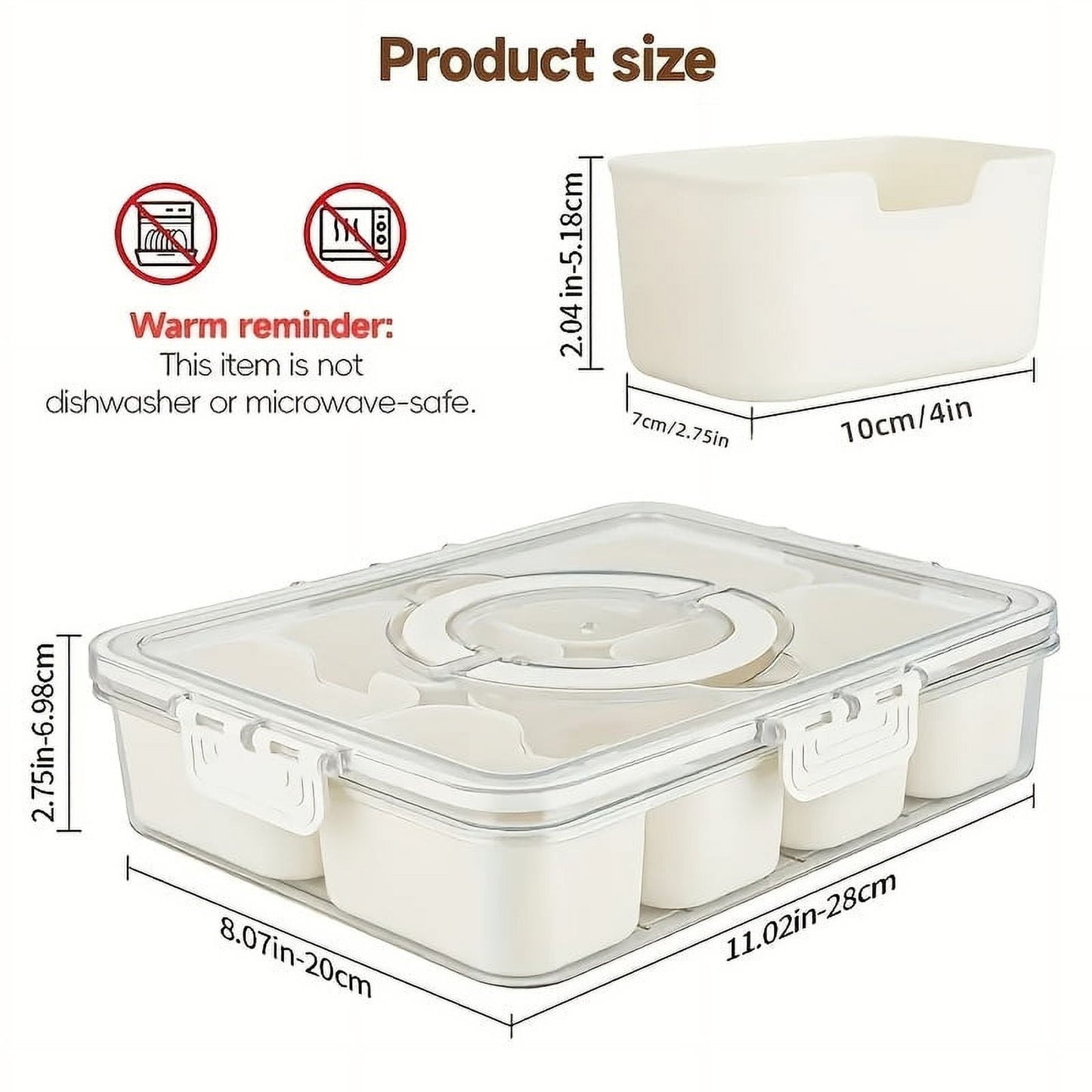 Snackle Box Container, 8 Compartment Divided Serving Tray with Lid and Handle, Portable Snack Tray and Serving Platter for Party, Picnic, Perfect for Fruit, Candy and Treats