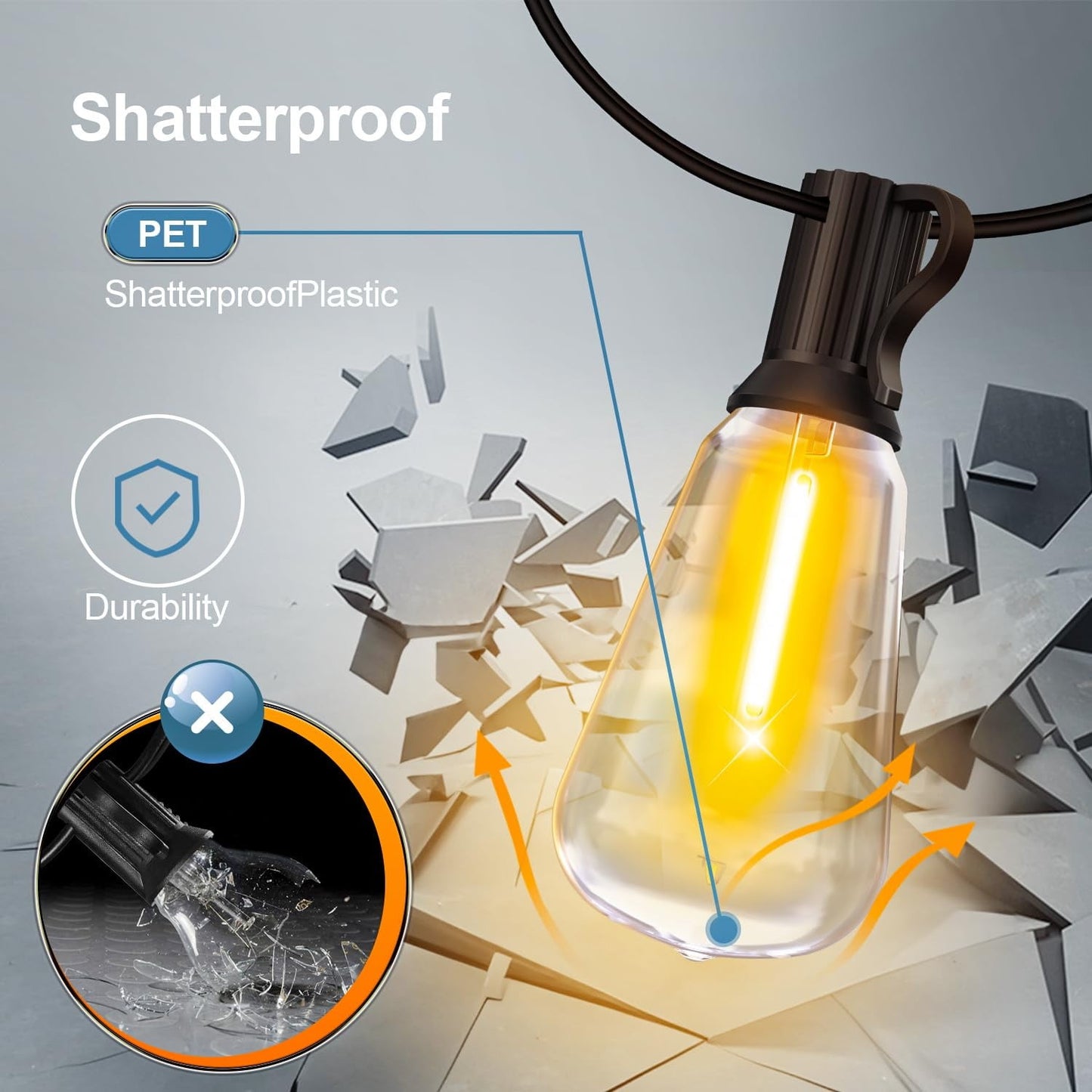 Outdoor String Led Patio Lights, 100Ft Outside Waterproof Light With Remote Dimmable ST38 Shatterproof Bulb, Connectable Hanging Outdoor Electric Lighting For Backyard Yard Porch Party