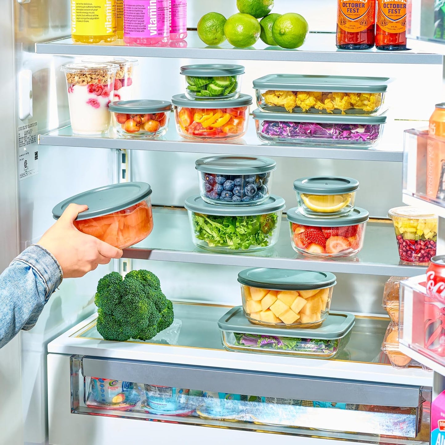24Pcs Glass Food Storage Containers with Lids(12 Containers & 12 Lids), Stackable Airtight Meal Prep Lunch Boxes Bowls, Microwave Freezer Dishwasher Safe, Green