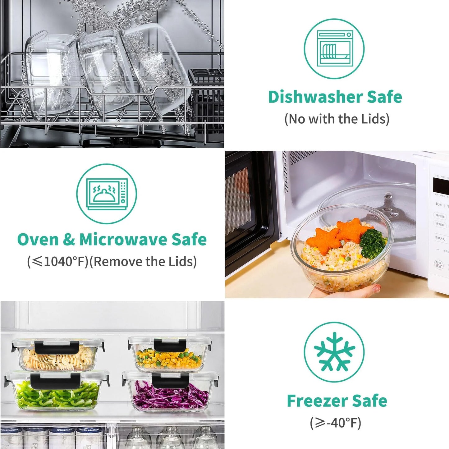 34pcs Glass Food Storage Containers with Lids Set, Airtight Glass Meal Prep Containers (17 Containers & 17 Lids),Leak Proof Lunch Containers BPA-Free, Microwave, Oven, Freezer, Dishwasher,Black