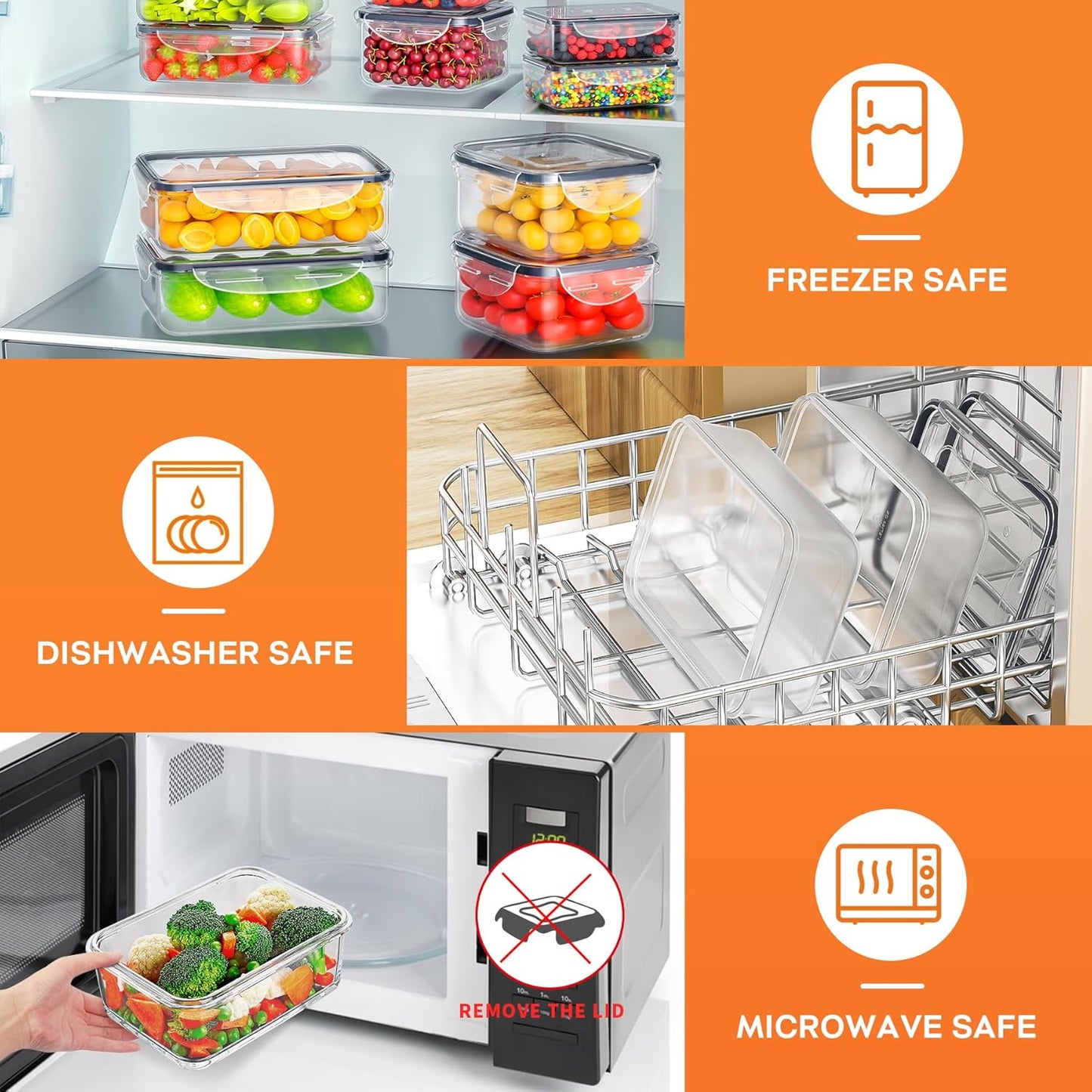 48 PCS Plastic Food Storage Containers with Lids (24 Containers & 24 Lids), Leakproof BPA-Free Containers for Kitchen Organization, Meal Prep, Reusable Lunch Container