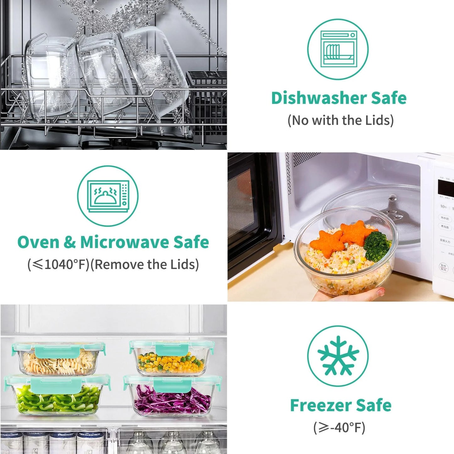 34pcs Glass Food Storage Containers with Lids Set, Airtight Glass Meal Prep Containers (17 Containers & 17 Lids),Leak Proof Lunch Containers BPA-Free, Microwave, Oven, Freezer, Dishwasher,Green