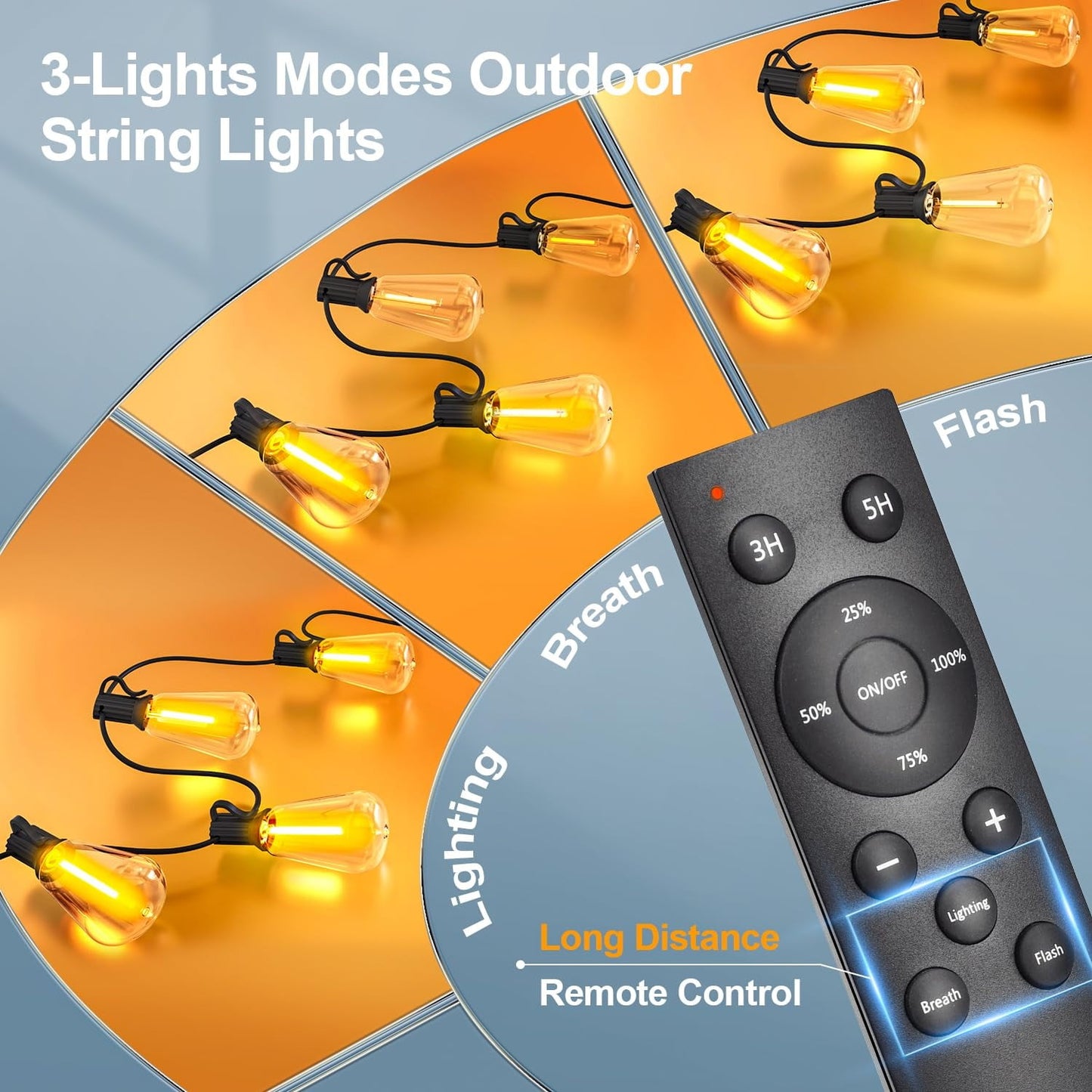 Outdoor String Led Patio Lights, 100Ft Outside Waterproof Light With Remote Dimmable ST38 Shatterproof Bulb, Connectable Hanging Outdoor Electric Lighting For Backyard Yard Porch Party