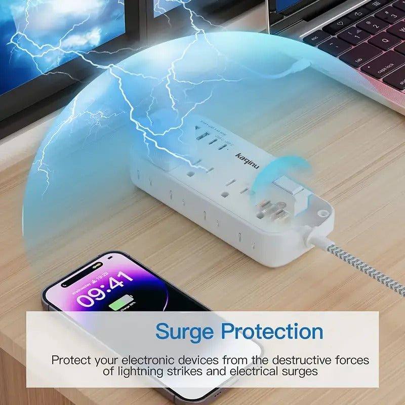 Power Strip Surge Protector, 6ft Flat Extension Cord with 4 USB Wall Charger(2 USB C Port), 8 Widely-Spaced Outlets Power Strip Compact for Travel, Office, Dorm Room Essentials