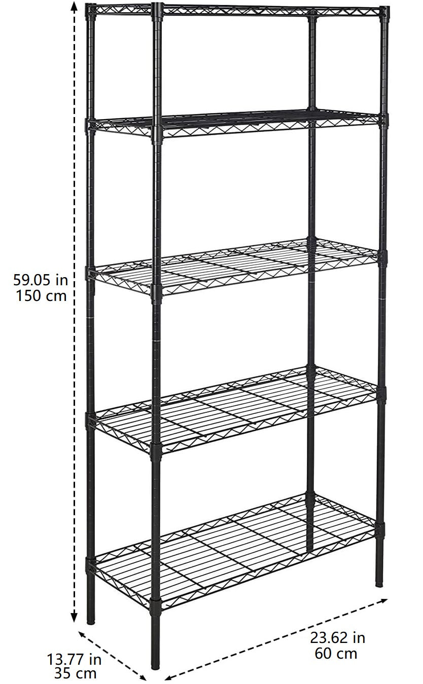 3-Shelf Adjustable Heavy Duty Steel Wire Rack Storage Shelving Organizer for Kitchen, Garage, 23.62" L x 13.77" W x 31.49" H, Black