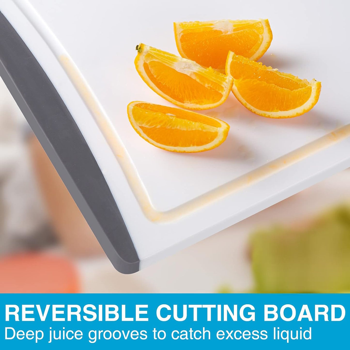 Cutting Boards for Kitchen, Plastic Cutting Board Set of 3, Dishwasher Safe Cutting Boards w/Juice Grooves for Meat, Veggies, Easy Grip Handle, Easy Grip Handle-Gray