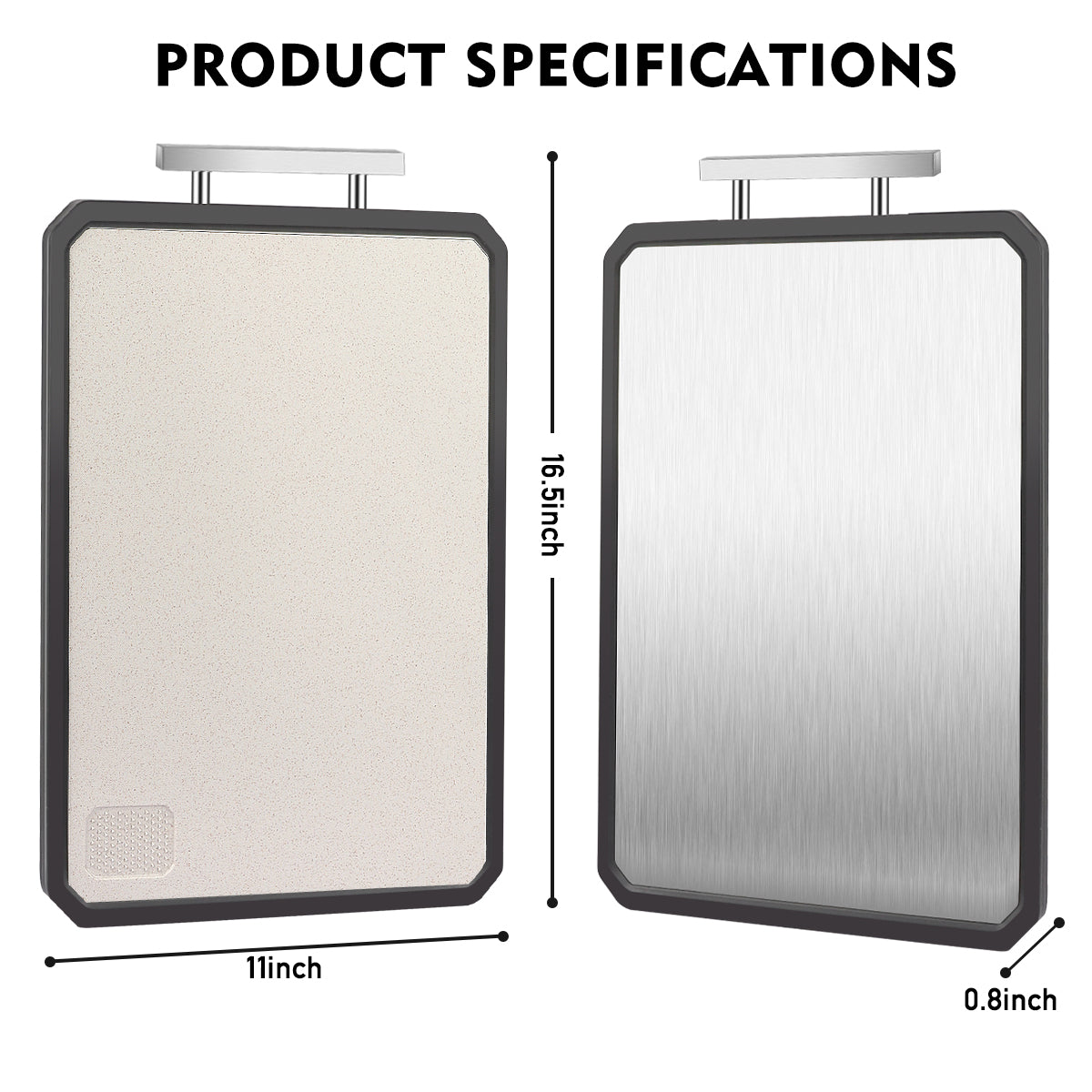 Double-Sided Cutting Board, AOKIWO Large Cutting Boards with Handle & Knife Protector finger guard,Non toxic Stainless Steel Wheat straw PP Chopping Board for Kitchen meat and vegetables-16 * 11 Inch