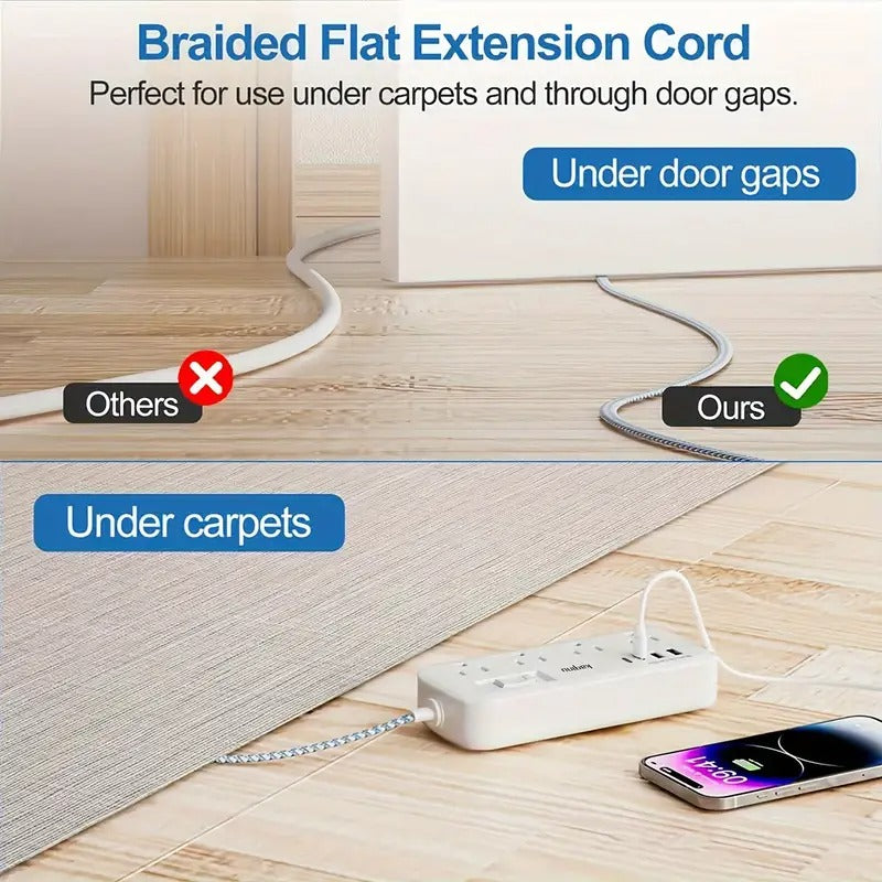 Power Strip Surge Protector, 6ft Flat Extension Cord with 4 USB Wall Charger(2 USB C Port), 8 Widely-Spaced Outlets Power Strip Compact for Travel, Office, Dorm Room Essentials