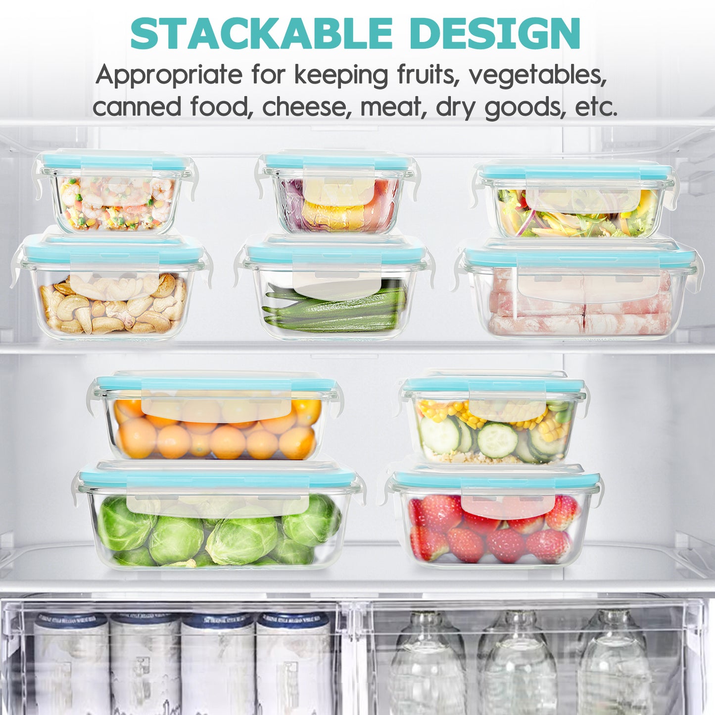 16 Pcs Glass Food Storage Containers , Meal Prep , Airtight Bento Boxes with Leak Proof Locking Lids, for Microwave, Oven, Freezer and Dishwasher, BPA Free