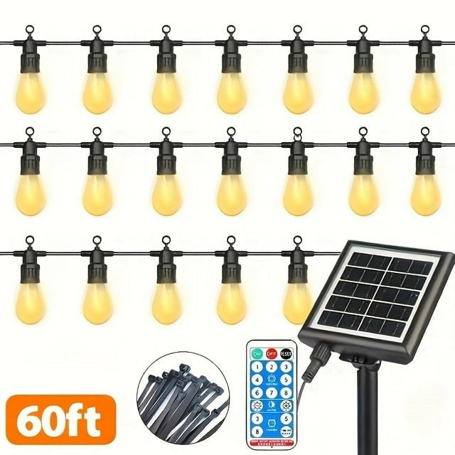 60FT Solar-Powered String with 19 lights,Patio Lights Solar Powered,Waterproof Outdoor/Indoor Use, Outdoor Solar-Powered String Lights for Camping Backyard Garden