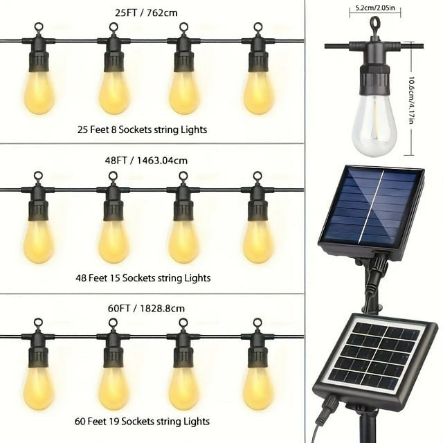 60FT Solar-Powered String with 19 lights,Patio Lights Solar Powered,Waterproof Outdoor/Indoor Use, Outdoor Solar-Powered String Lights for Camping Backyard Garden