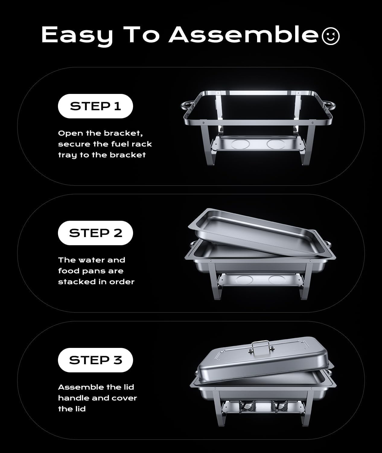 Chafing Dish Buffet Warmers Set, AOKIWO 3 Packs Full Pans 9QT Stainless Steel Chafing Dishes for Buffet, Roll Edge Mirrored Food Warmer Sets for Parties, Events, Wedding, Camping, Dinner