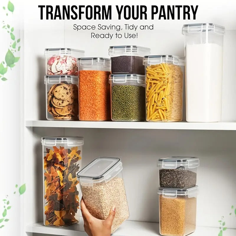 24 Pack Airtight Food Storage Containers with Lids, Plastic Kitchen and Pantry Organization Canisters for Cereal, Dry Food, Flour and Sugar, BPA Free, Includes 24 Labels