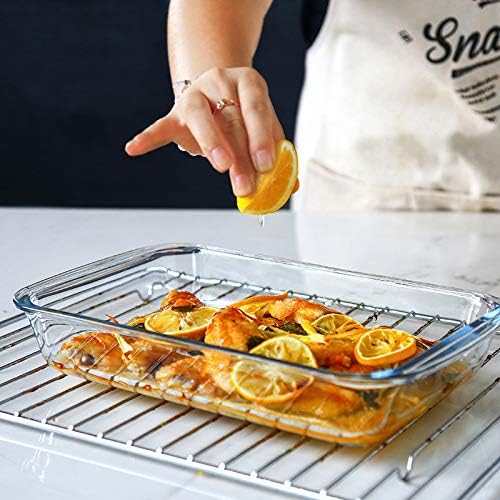 8-Piece Deep Glass Baking Dish Set with Plastic lids, Rectangular Glass Bakeware Set with Lids, Baking Pans for Lasagna, Leftovers, Cooking, Kitchen, Freezer-to-Oven and Dishwasher, Grey