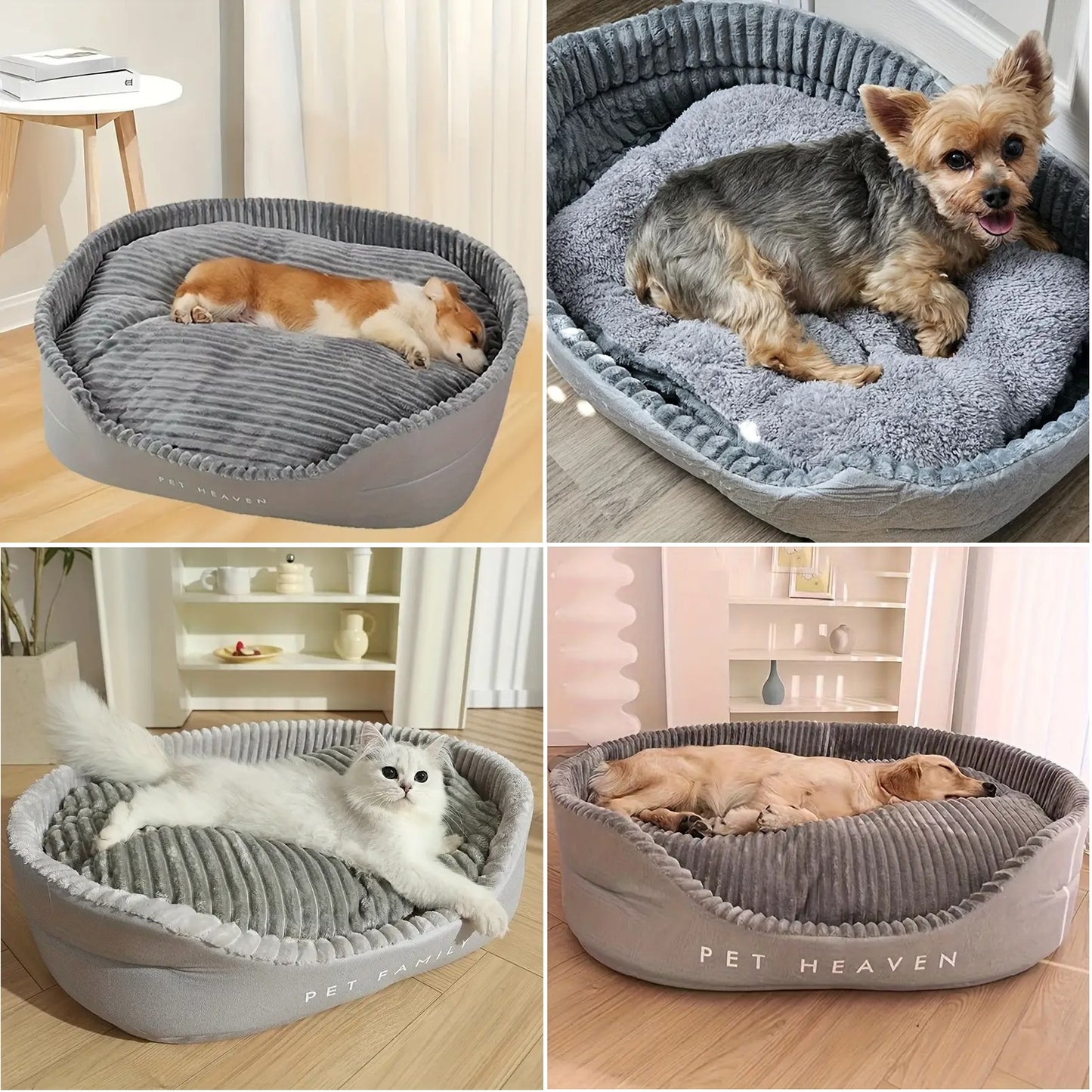 Dog Bed & Cat Bed - Soft Calming Fluffy Rectangle Pet Bed with Anti-Slip Bottom, Durable Bite-Resistant Machine Washable Pet Sofa Kennel for Cats, Puppies, and Medium Dogs - Gray, M