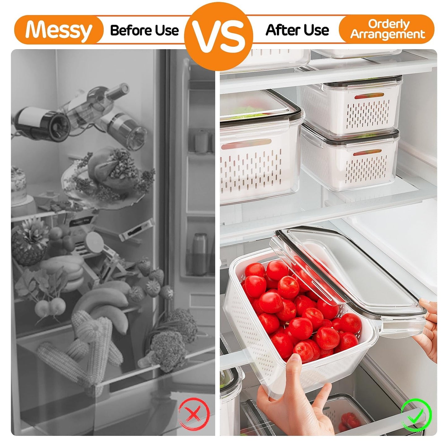 5 Pack Fruit Storage Containers for Fridge with Removable Colanders
