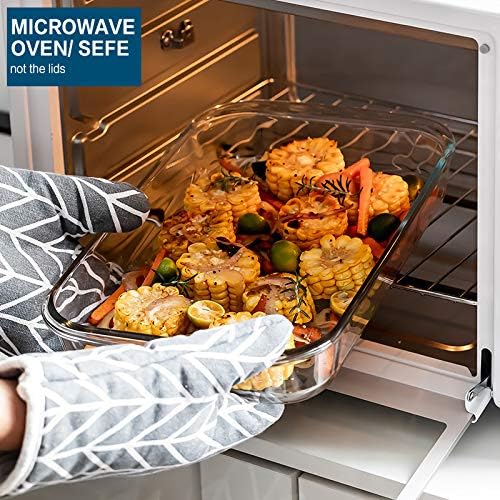 8-Piece Deep Glass Baking Dish Set with Plastic lids, Rectangular Glass Bakeware Set with Lids, Baking Pans for Lasagna, Leftovers, Cooking, Kitchen, Freezer-to-Oven and Dishwasher, Grey