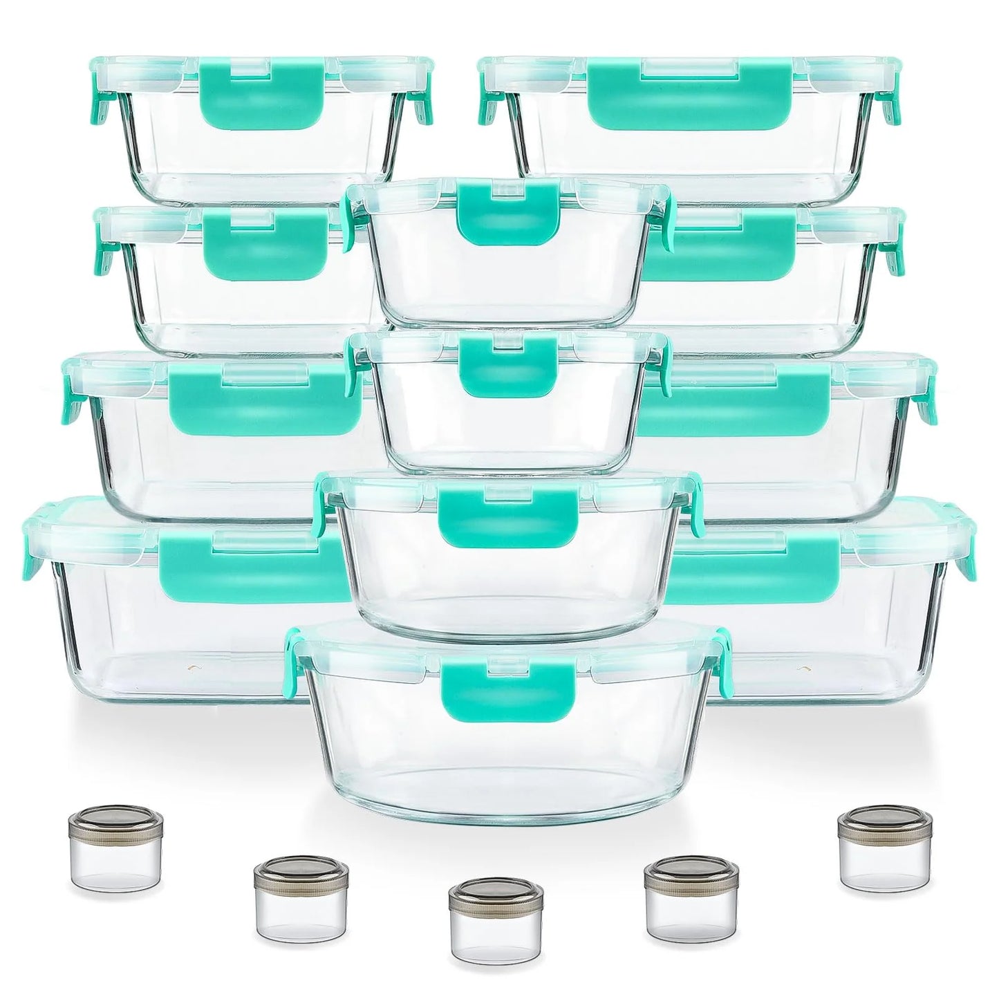 34pcs Glass Food Storage Containers with Lids Set, Airtight Glass Meal Prep Containers (17 Containers & 17 Lids),Leak Proof Lunch Containers BPA-Free, Microwave, Oven, Freezer, Dishwasher,Green