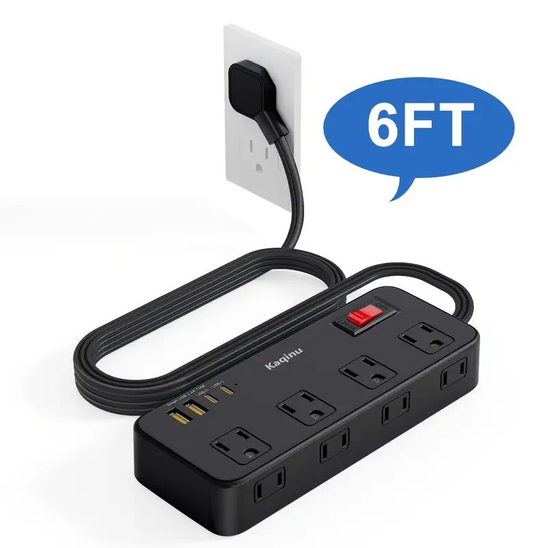 Power Strip Surge Protector, 6ft Flat Extension Cord with 4 USB Wall Charger(2 USB C Port), 8 Widely-Spaced Outlets Power Strip Compact for Travel, Office, Dorm Room Essentials