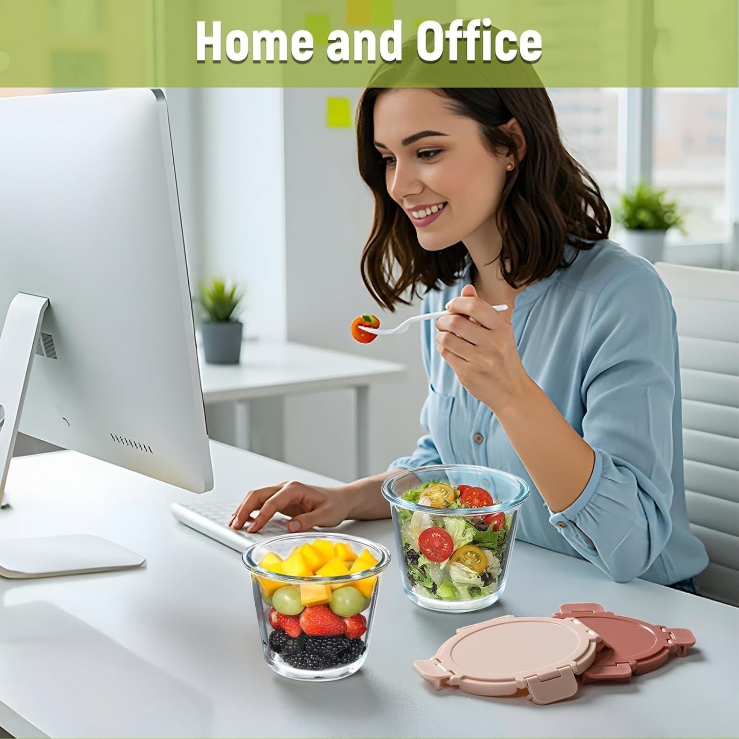 8 Pcs Glass Food Storage Containers with Airtight Lids, 3 Cup Round Lunch Box Jars for Soup Fruit Meal Prep - Microwave, Oven, Freezer Safe