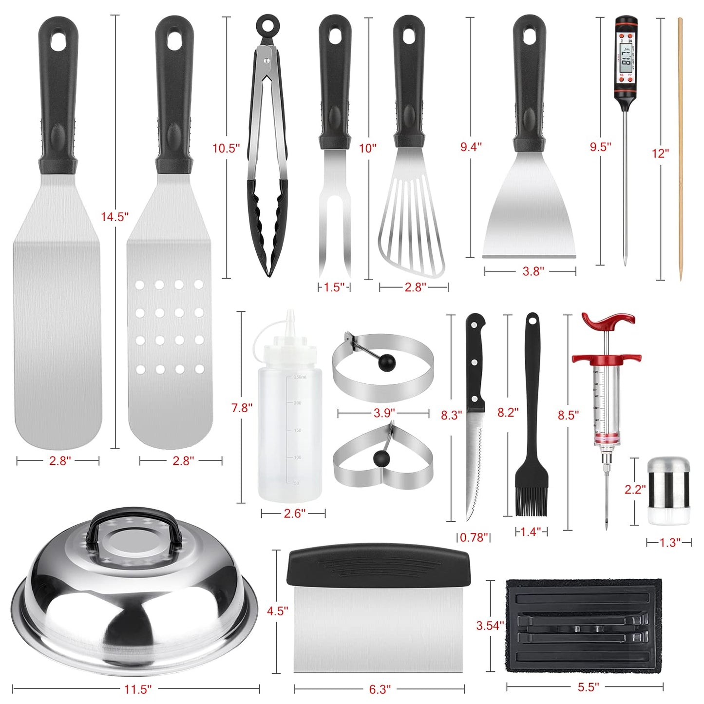 Griddle Accessories Kit, 135 Pcs Grill Tools for Blackstone Camp Chef Professional BBQ Spatula Set with Basting Cover