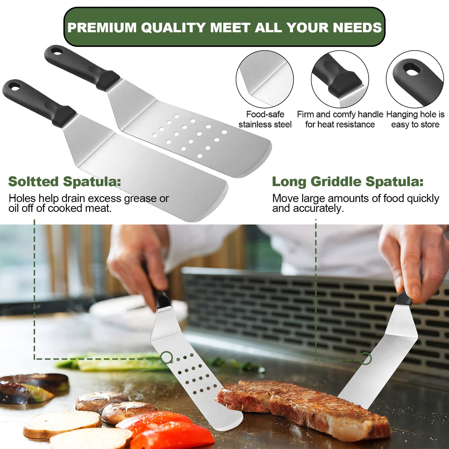 18PCS Griddle Accessories Kit, Flat Top Grill Accessories Set for Blackstone and Camp Chef, Grill Spatula Set for Outdoor BBQ