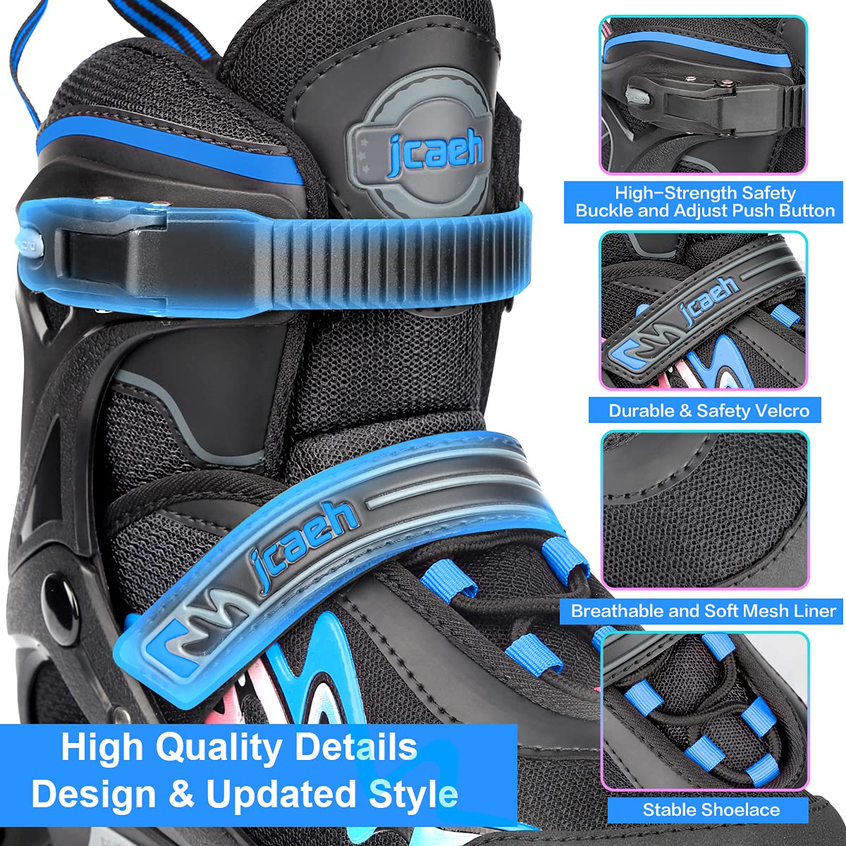 Adjustable Inline Skates for Kids and Adults, jcaeh 4 Sizes Outdoor Blades Roller Skates with Full Illuminating Light Up Wheels for Girls and Boys, Men and Women