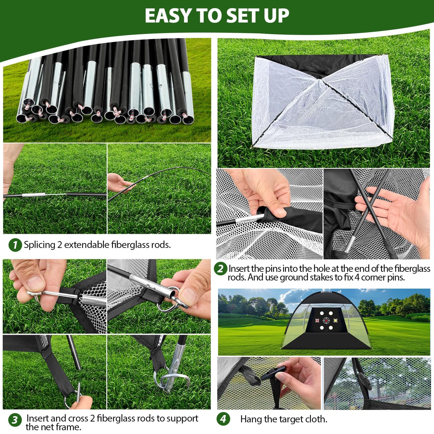 Golf Net, 10x7 Ft Golf Practice Net for Backyard with Tri-Turf Mat, Ball, Tee, and Carry Bag, All-in-One Multi-Target Training Aid for Outdoor/Indoor Chipping & Driving, Golf Hitting Aid Nets Gift