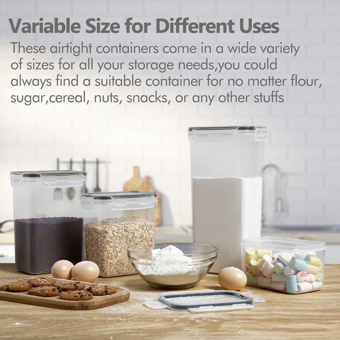 Airtight Food Storage Containers with Lids, 8 PCS Plastic Storage Containers for Kitchen & Pantry Organization and Storage,Dry Food Canisters for Flour, Sugar and Cereal