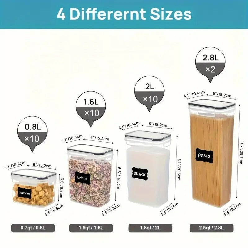 32Pcs Airtight Food Storage Containers Set, BPA Free Plastic Kitchen and Pantry Organization Canisters with Lids for Cereal, Dry Food, Flour and Sugar, Includes 32 Labels