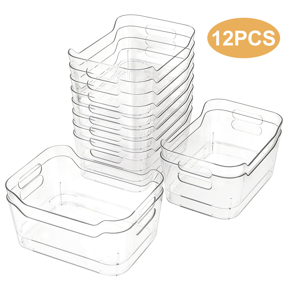 12 Pack Clear Plastic Storage Bins, TAIMASI Multi-Use Pantry Organizer Bins, Stackable Storage Containers for Home, Kitchen, Office, Cabinet, Fridge Organization